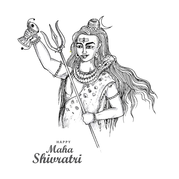 Hand draw hindu lord shiva sketch for indian god maha shivratri card design