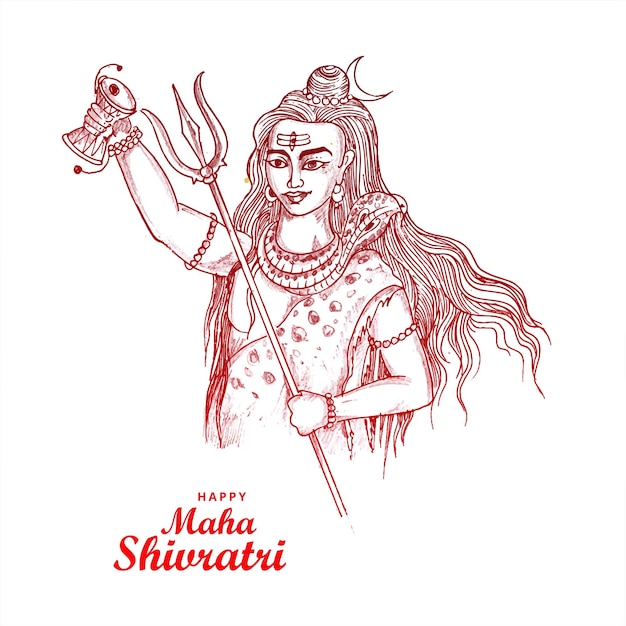 Free Vector hand draw hindu lord shiva sketch for indian god maha shivratri card design