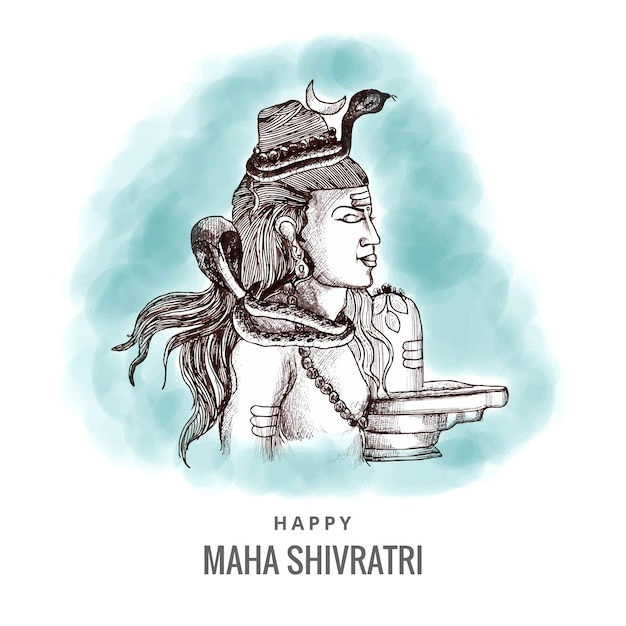 Free vector hand draw hindu lord shiva sketch for indian god maha shivratri festival background