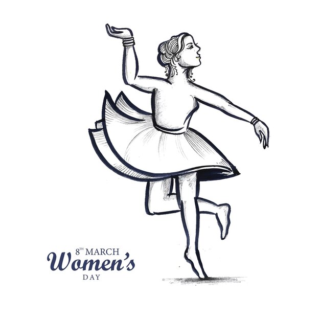 Hand draw International womens day dancing sketch card design