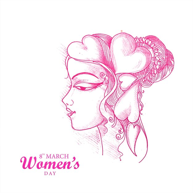 Hand draw International womens day sketch card design