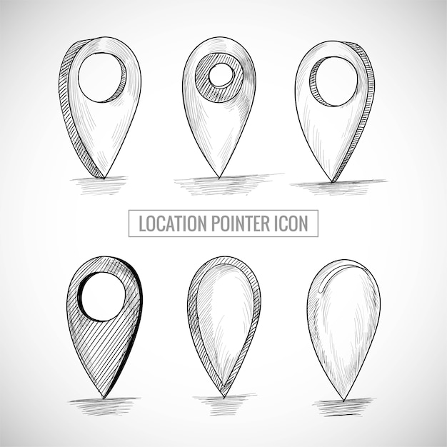 Hand draw location pointer icon set sketch design