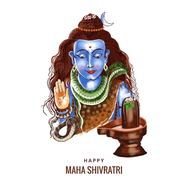 Free vector hand draw lord shiva blessings maha shivratri holiday card background