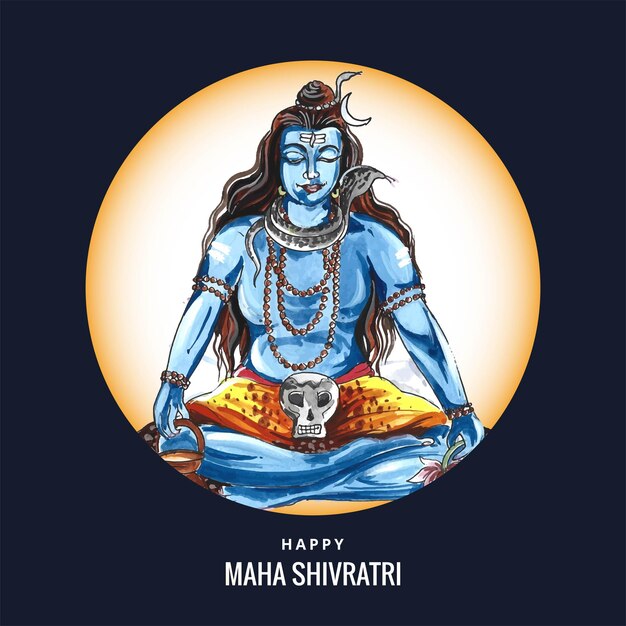 Hand draw lord shiva holiday maha shivratri card background