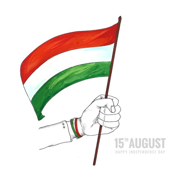 Hand draw sketch hand holding indian flag card background