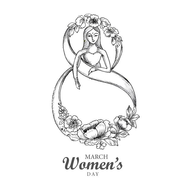 Hand draw sketch international womens day holiday card background