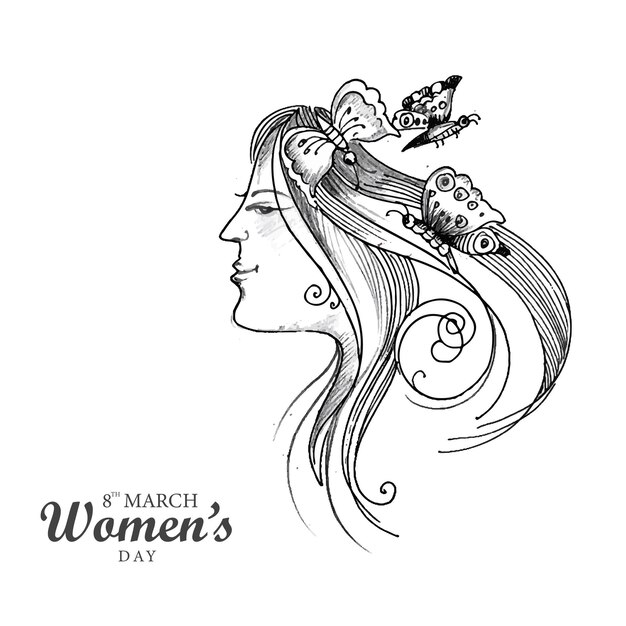 Hand draw sketch international womens day holiday card background