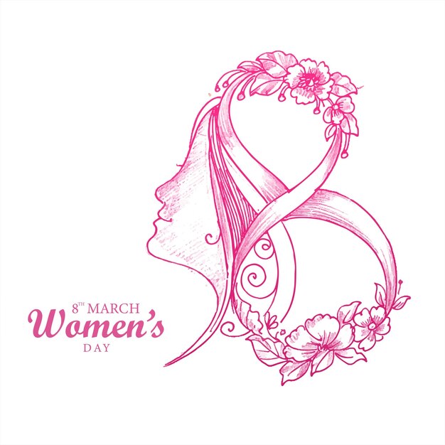 Hand draw sketch international womens day holiday card background