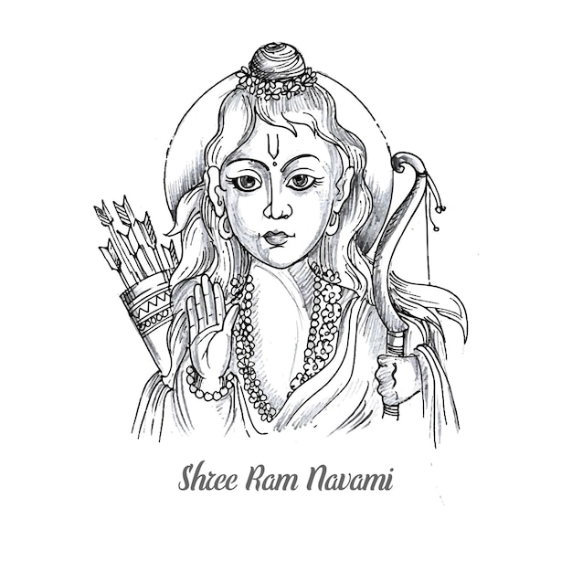 Free vector hand draw sketch lord shri ram navami card background