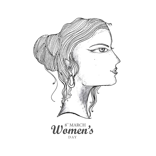 Hand draw sketch women face in happy womens day card design