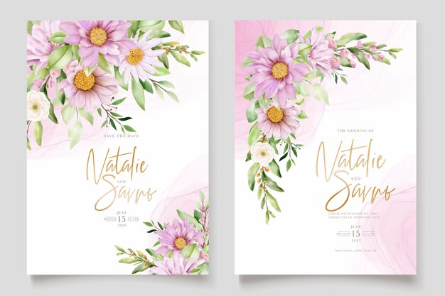 hand draw watercolor daisy invitation card set