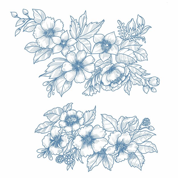 Hand draw wedding floral set sketch background