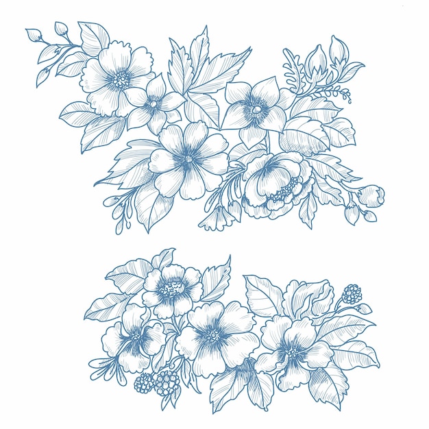 Hand draw wedding floral set sketch background