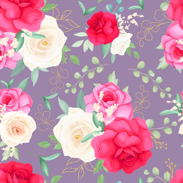 Free Vector hand drawing beautiful rose seamless pattern