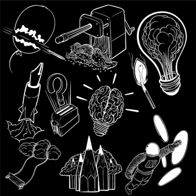 Hand drawing illustration set of creative ideas concept