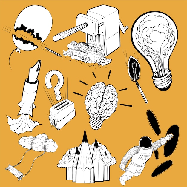 Free Vector hand drawing illustration set of creative ideas concept