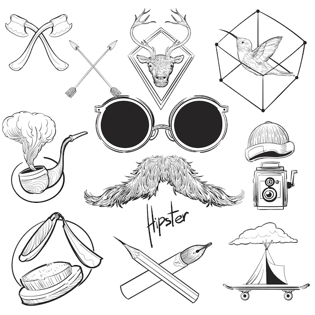 Free Vector hand drawing illustration set of hipster style