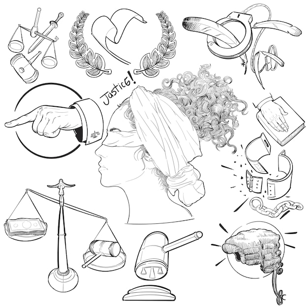 Free Vector hand drawing illustration set of justice