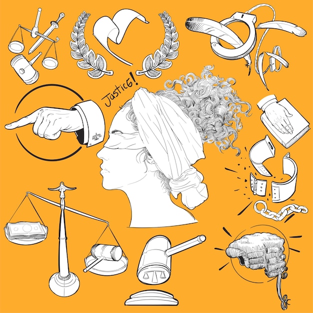 Free Vector hand drawing illustration set of justice