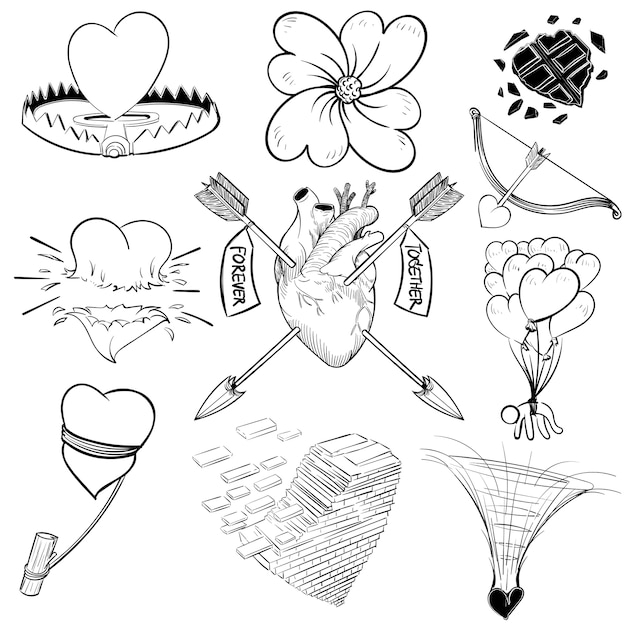 Free vector hand drawing illustration set of love