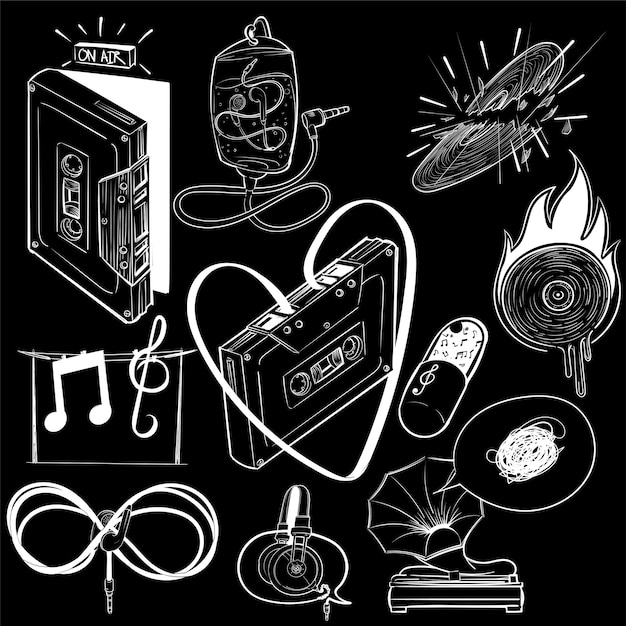 Hand drawing illustration set of music entertainment