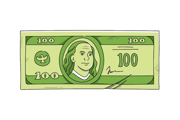 Free vector hand drawn 100 dollar bill cartoon illustration