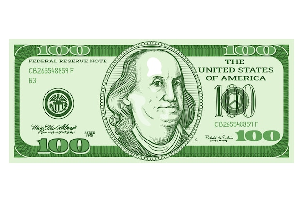 Hand drawn 100 dollar bill cartoon illustration