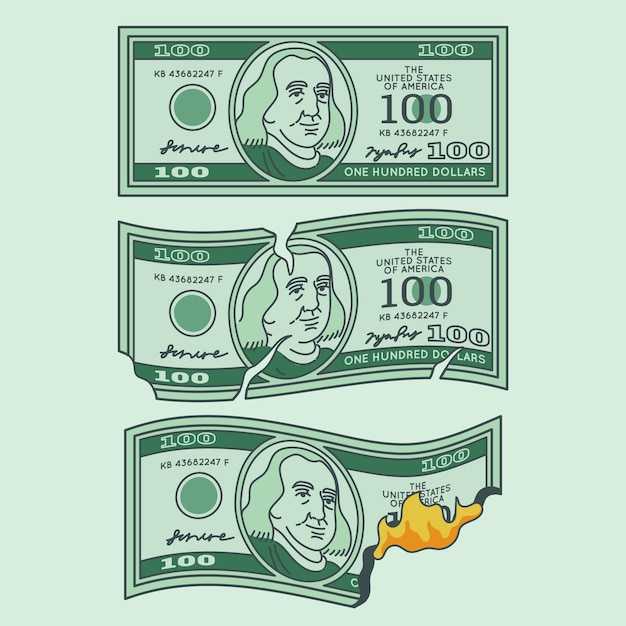 Free vector hand drawn 100 dollar bill cartoon money illustration