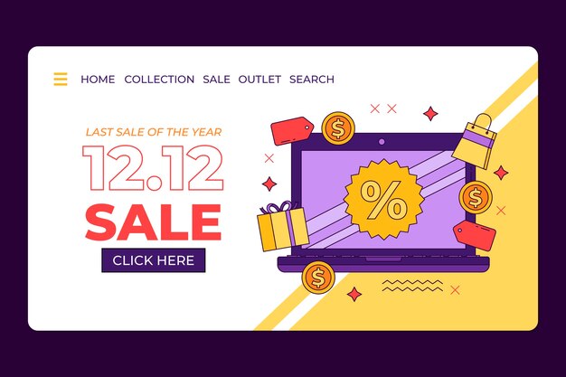 Hand drawn 12.12 sale landing page template