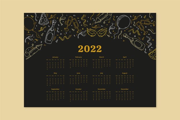 Hand drawn 2022 calendar template