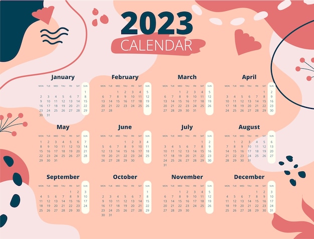 Free Vector hand drawn 2023 annual calendar template