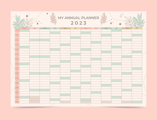 Hand drawn 2023 annual wall planner calendar template