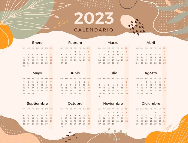 Free Vector hand drawn 2023 calendar template in spanish