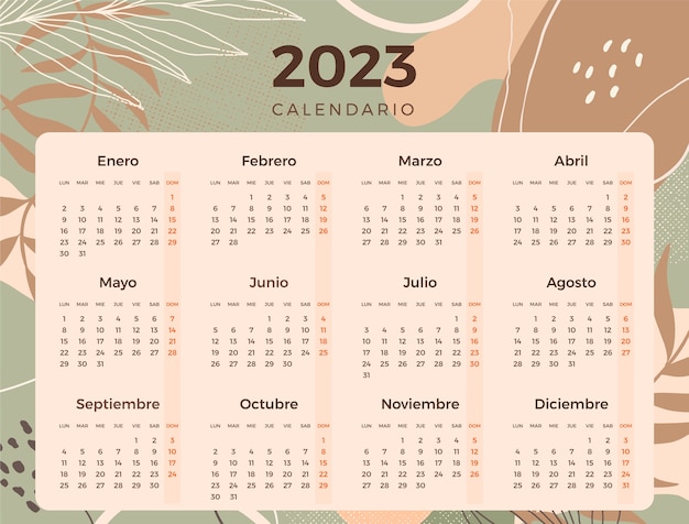 Hand drawn 2023 calendar template in spanish