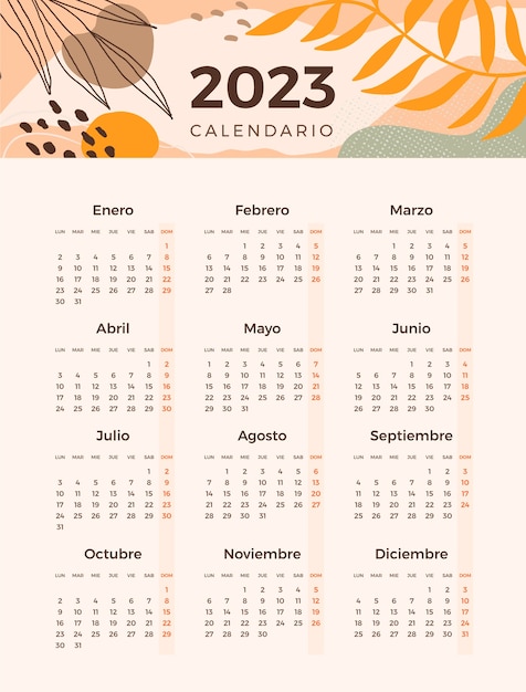 Hand drawn 2023 calendar template in spanish