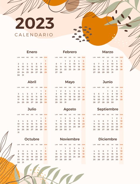 Hand drawn 2023 calendar template in spanish