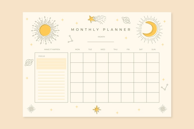 Hand drawn 2023 monthly planner calendar template