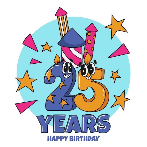 Free Vector hand drawn 25th anniversary or birthday