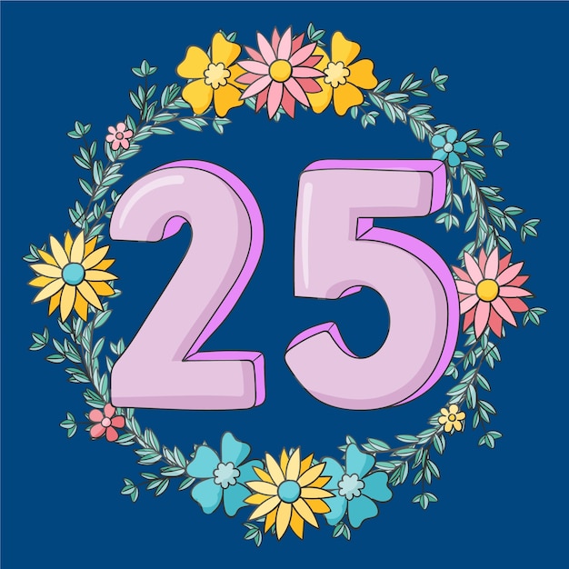 Free vector hand drawn 25th anniversary or birthday