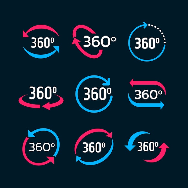 Free Vector hand drawn 360 degrees icons collection