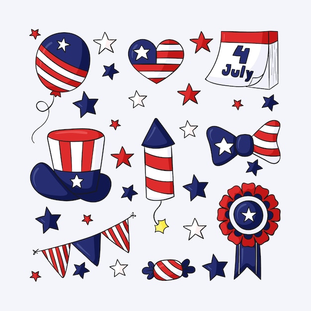 Hand drawn 4th of july elements collection