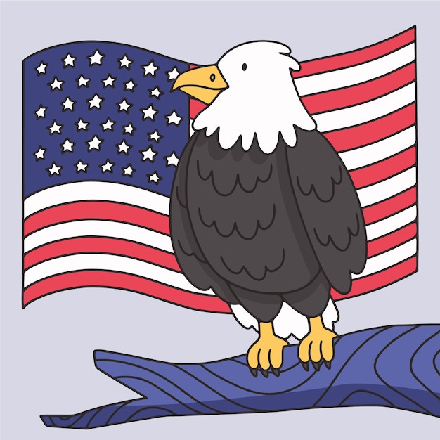 Free vector hand drawn 4th of july illustration with eagle