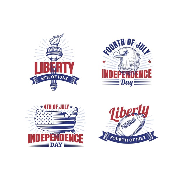 Hand drawn 4th of july - independence day badge collection