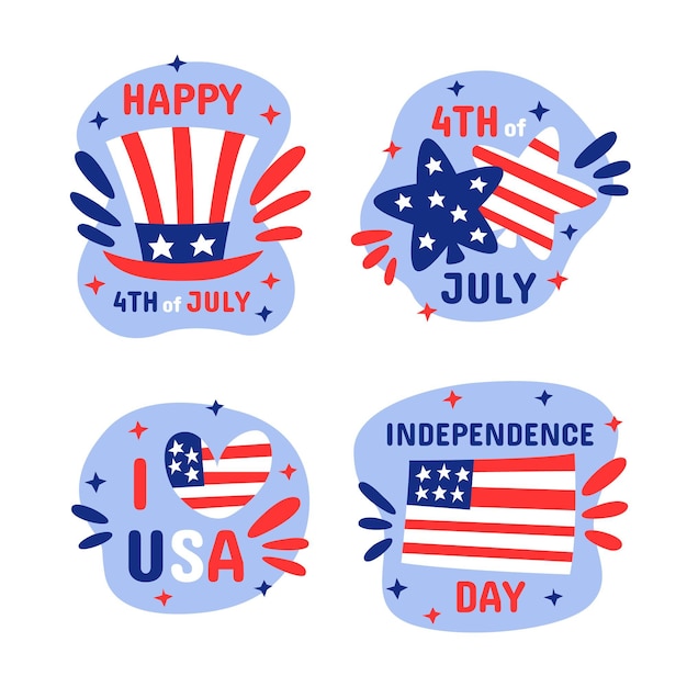 Free Vector hand drawn 4th of july - independence day badges collection