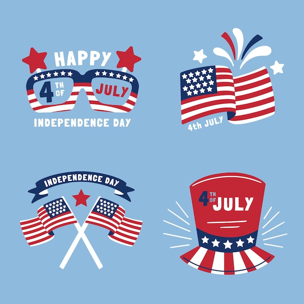 Free vector hand drawn 4th of july - independence day badges collection