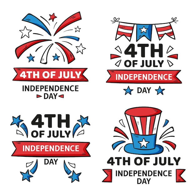 Hand drawn 4th of july - independence day badges collection