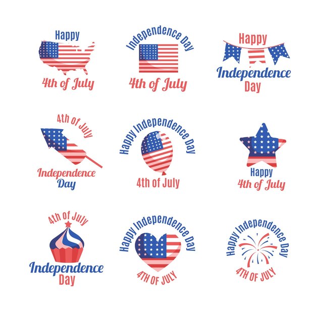 Hand drawn 4th of july - independence day badges collection