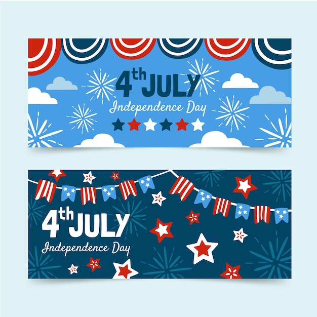 Hand drawn 4th of july - independence day banners set