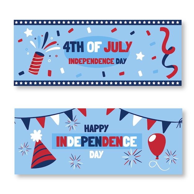 Hand drawn 4th of july - independence day banners set