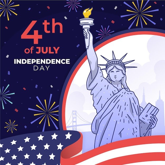 Hand drawn 4th of july independence day illustration